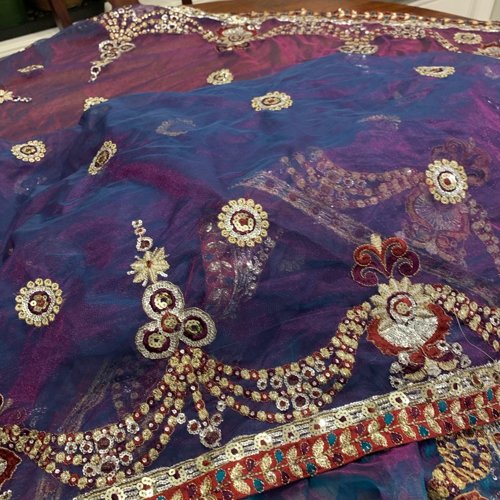 Very long 19’ Indian embroidered Dupatta scarf beautifully embroidered